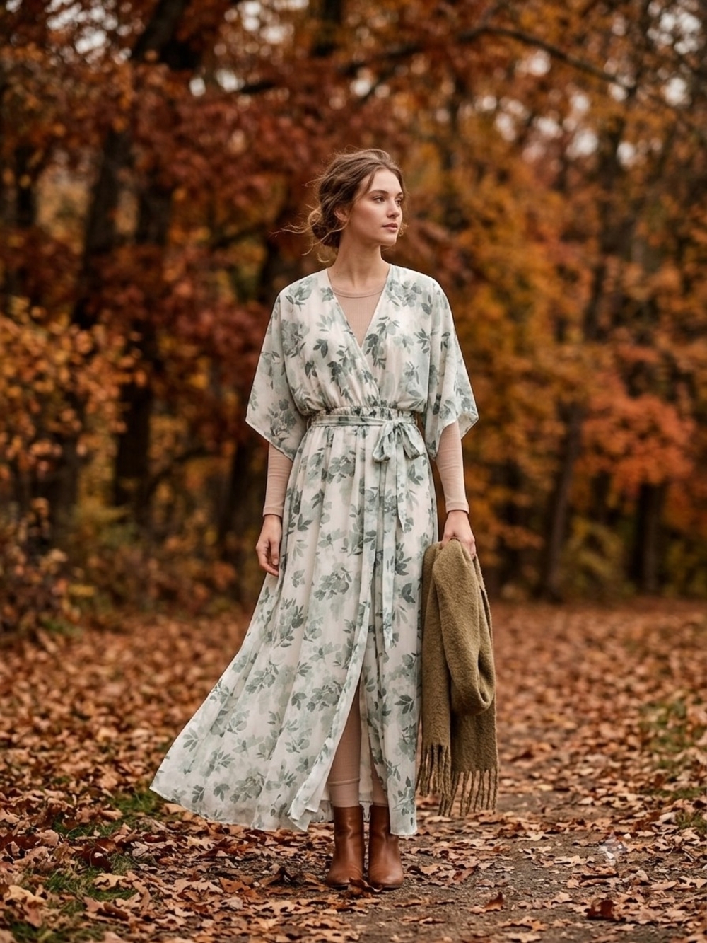 Baltic Born Sage Floral V-Neck Belted Maxi Dress